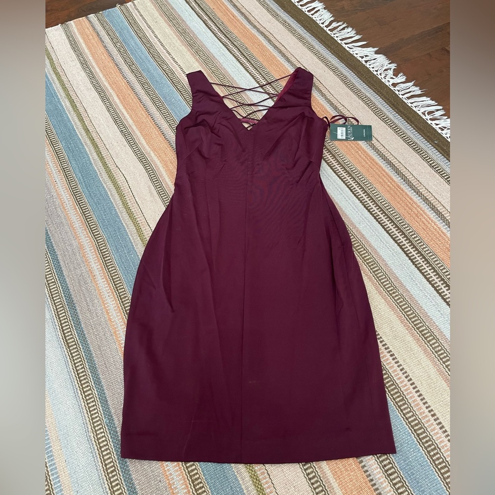 Lauren Ralph Lauren Burgundy V Neck Sleeveless Dress